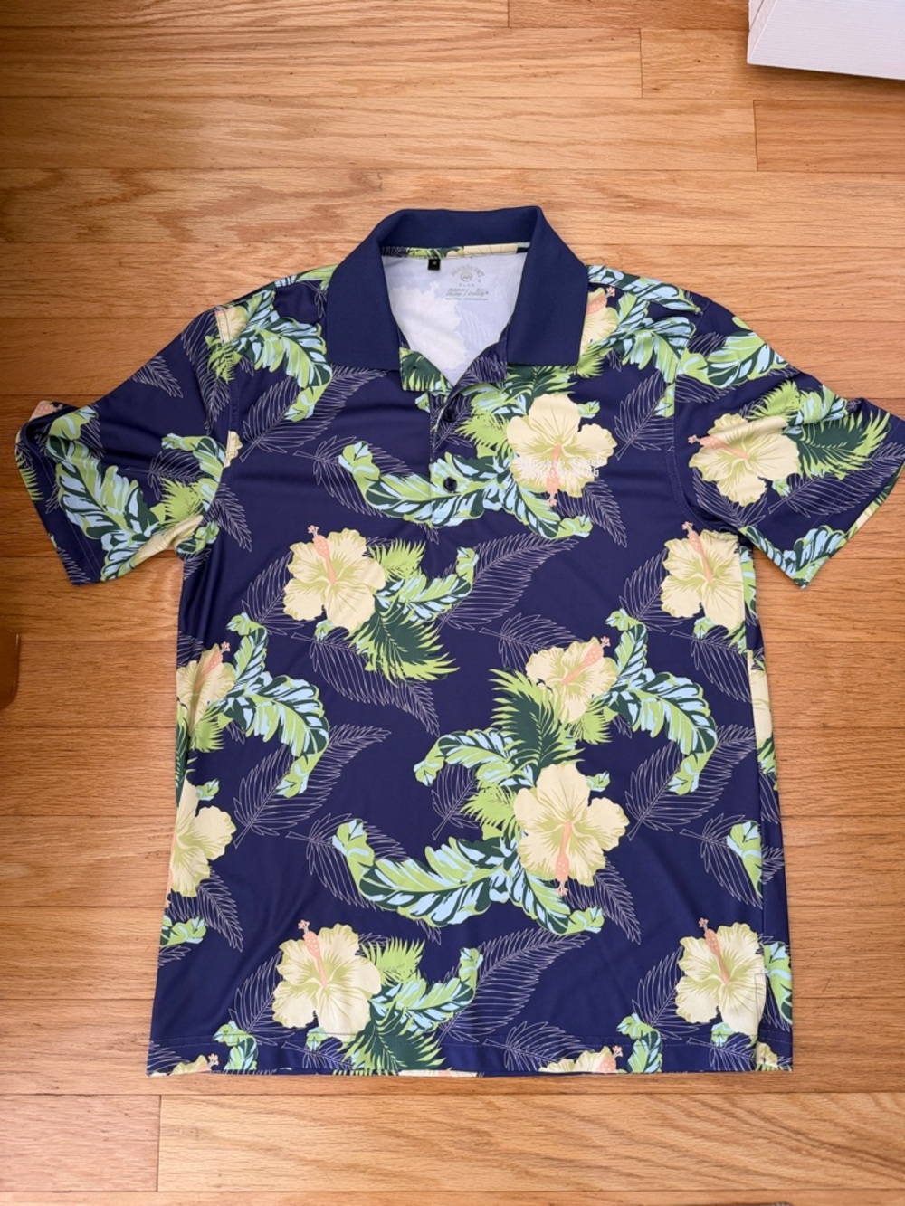 Men's Navy Floral Short-Sleeve Dress Polo Shirt Whiskey Creek Country Club